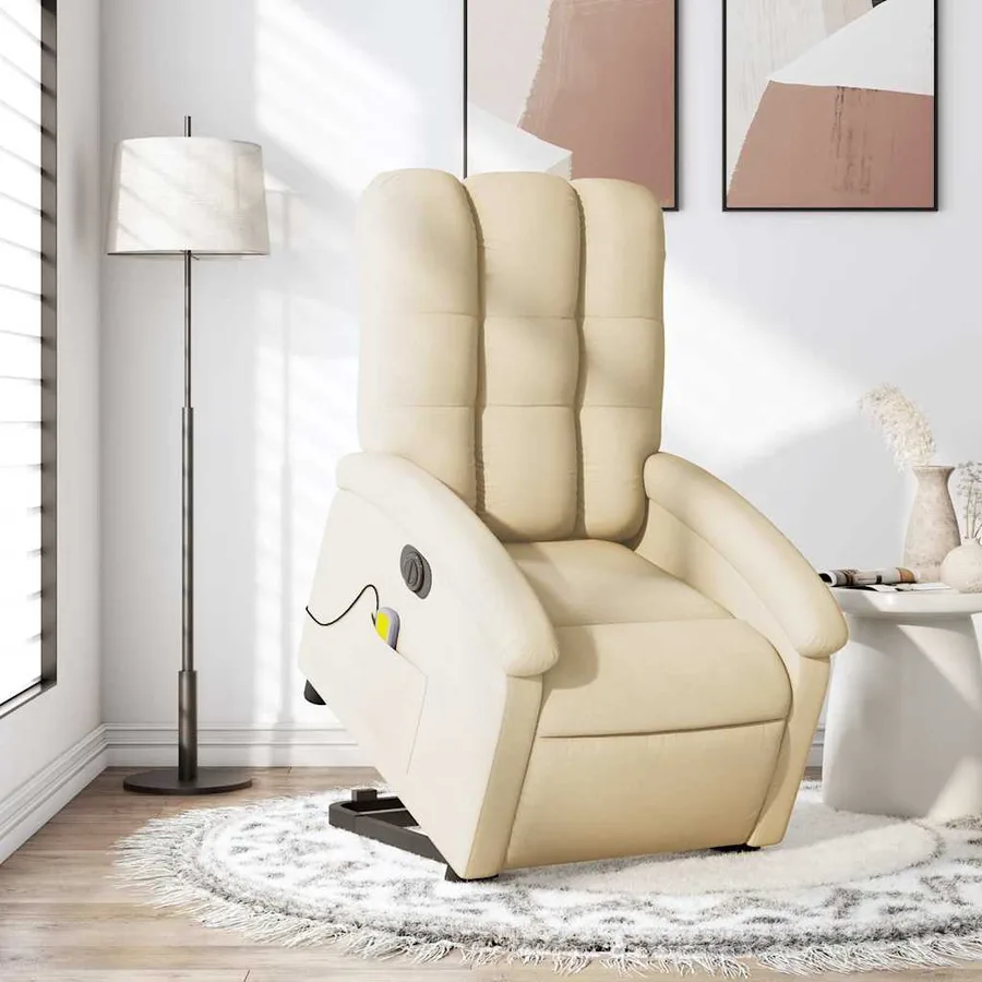 Fauteuil inclinable de massage électrique Crème Tissu - 15