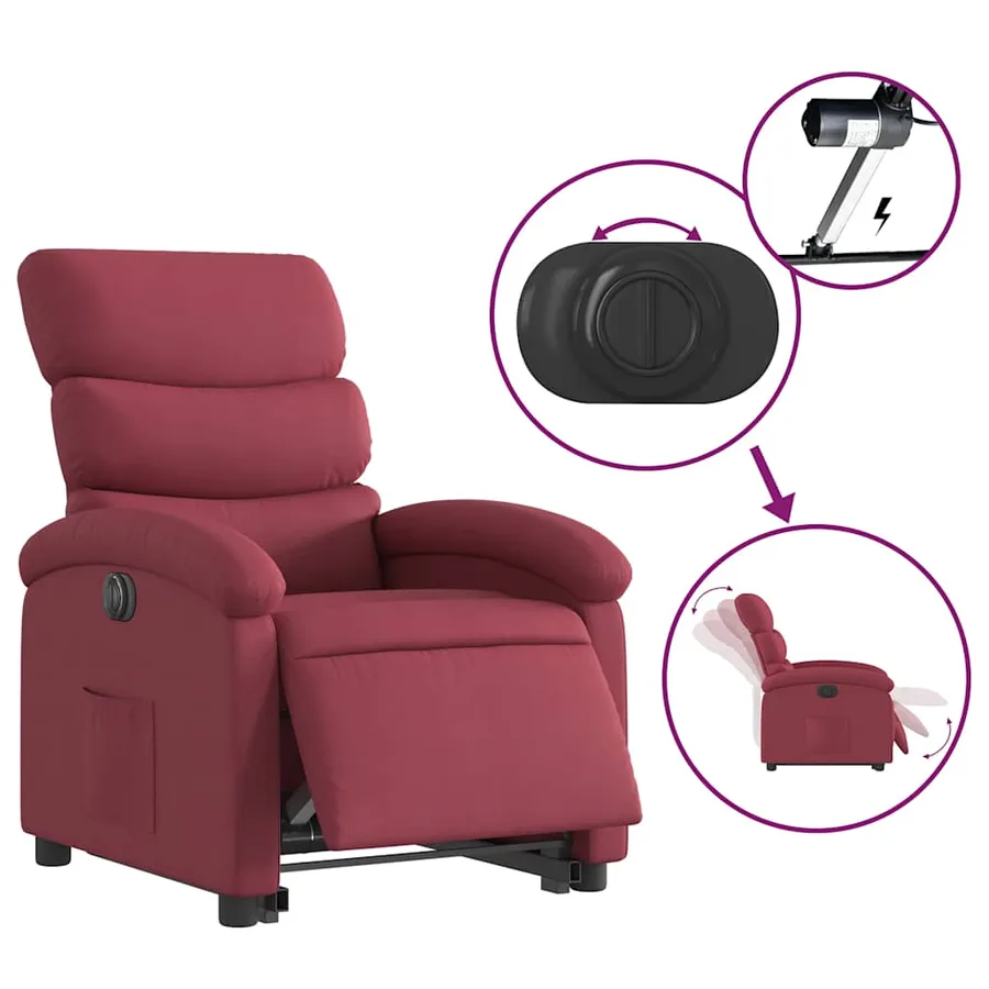 Fauteuil inclinable électrique rouge bordeaux tissu - 6