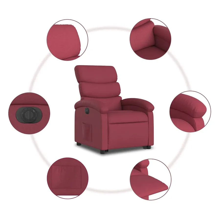 Fauteuil inclinable électrique rouge bordeaux tissu - 8