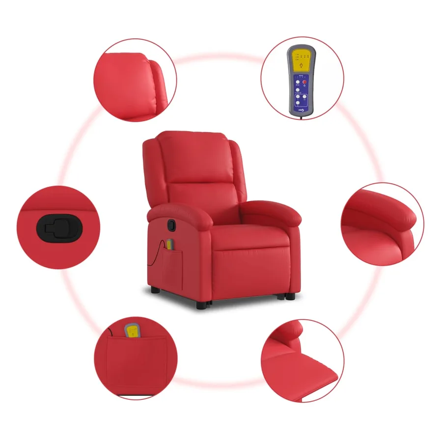 Fauteuil inclinable de massage Rouge Similicuir - 8