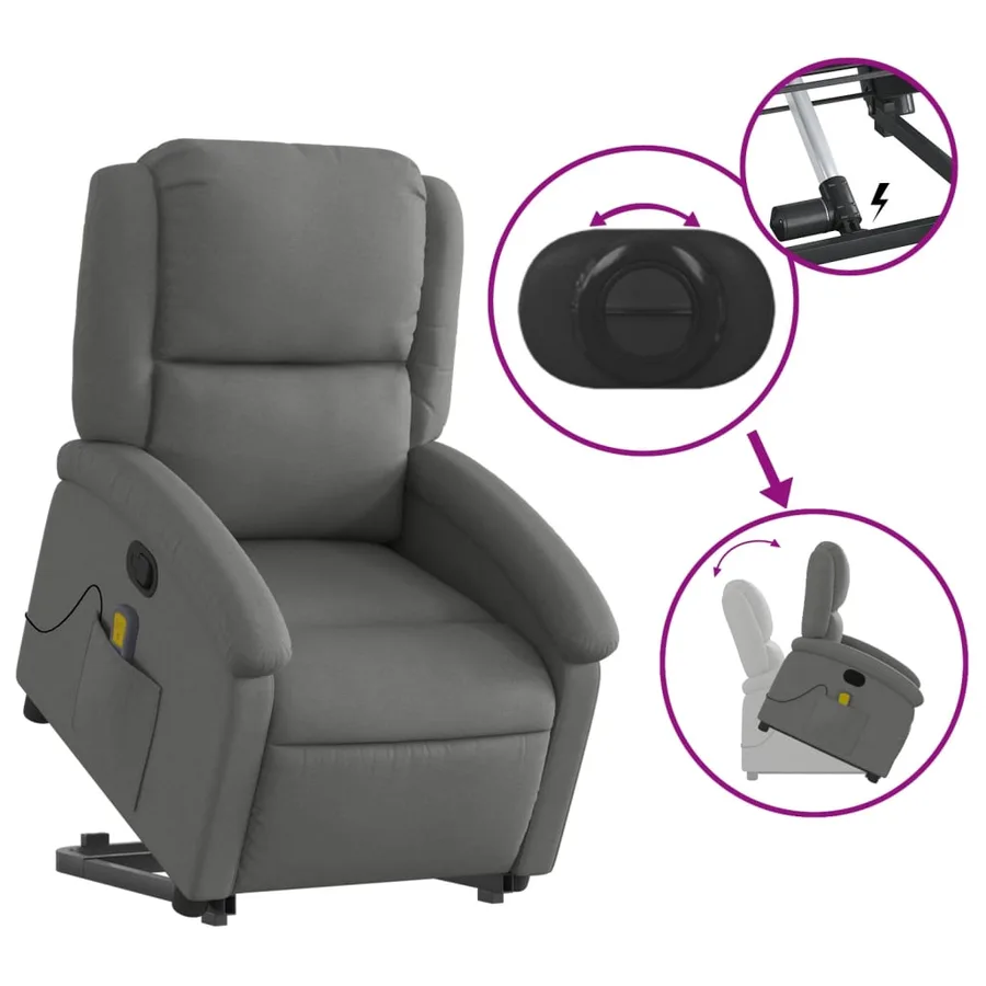 Fauteuil de massage inclinable Gris foncé Tissu - 6