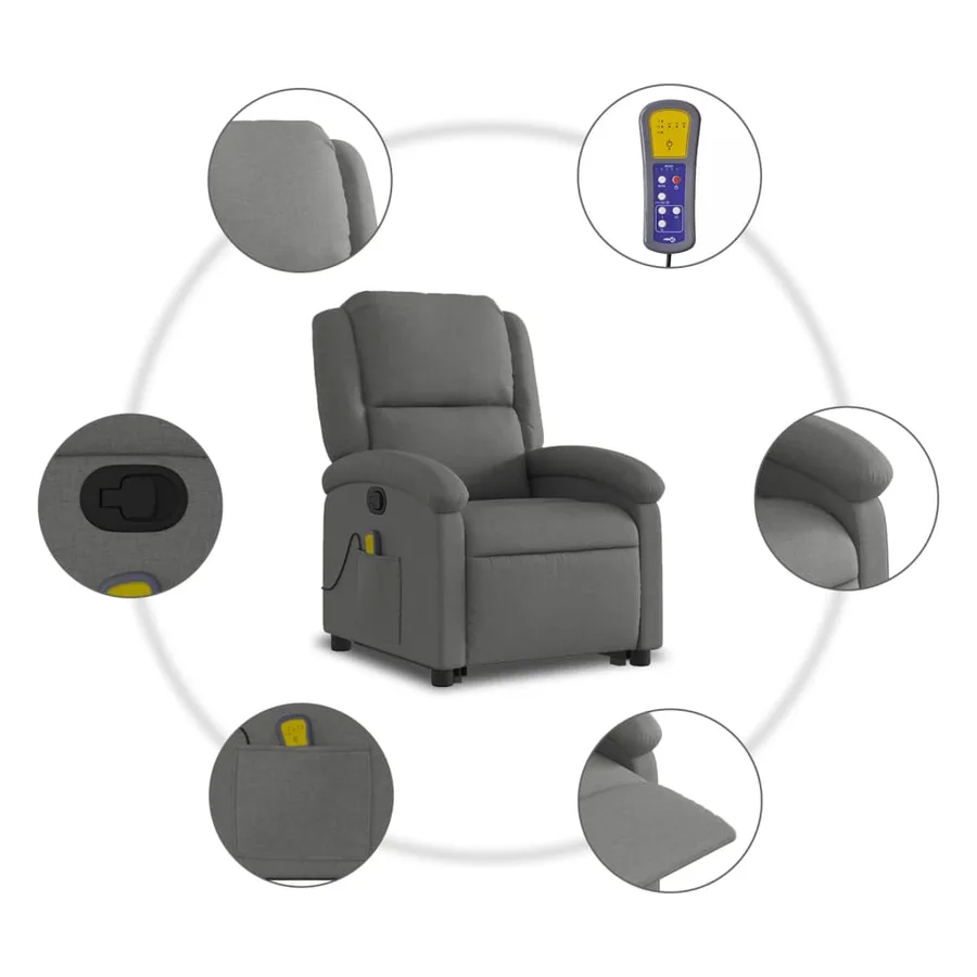 Fauteuil de massage inclinable Gris foncé Tissu - 8