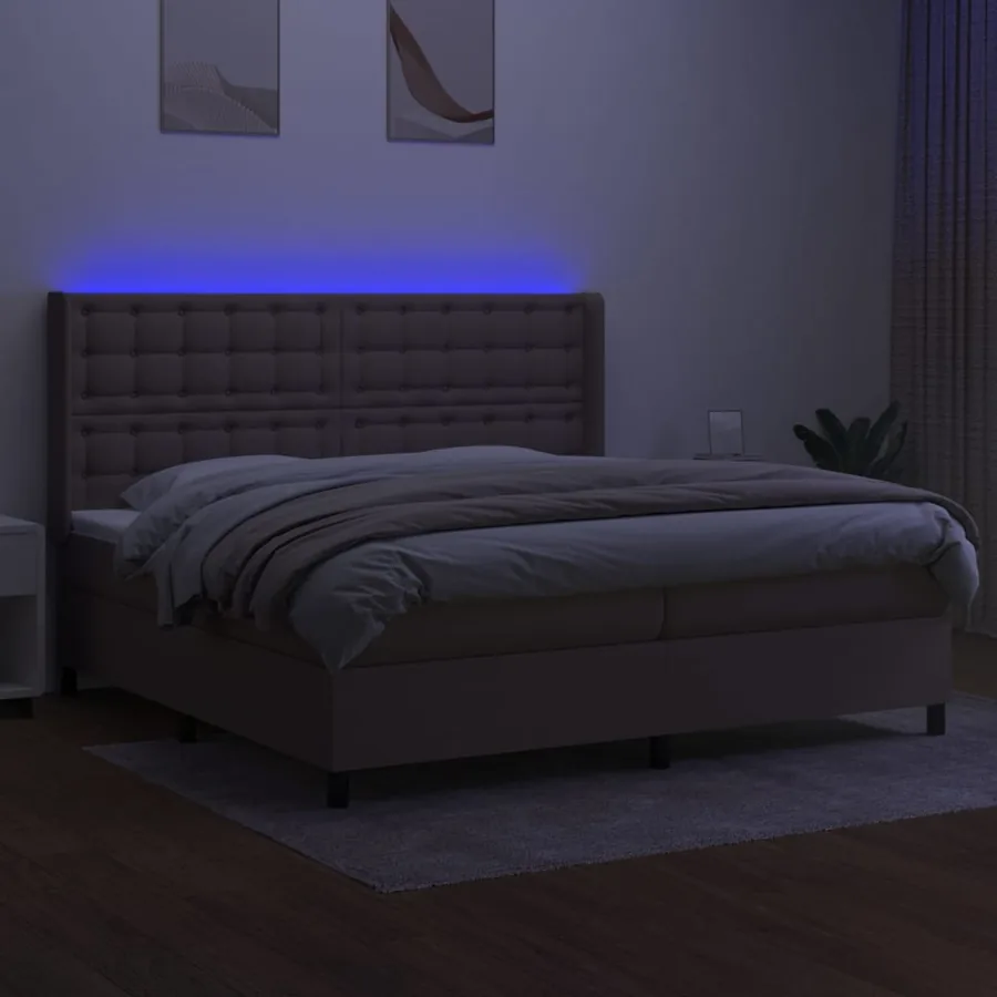 Sommier à lattes de lit matelas et LED Taupe 200x200 cm Tissu - 3