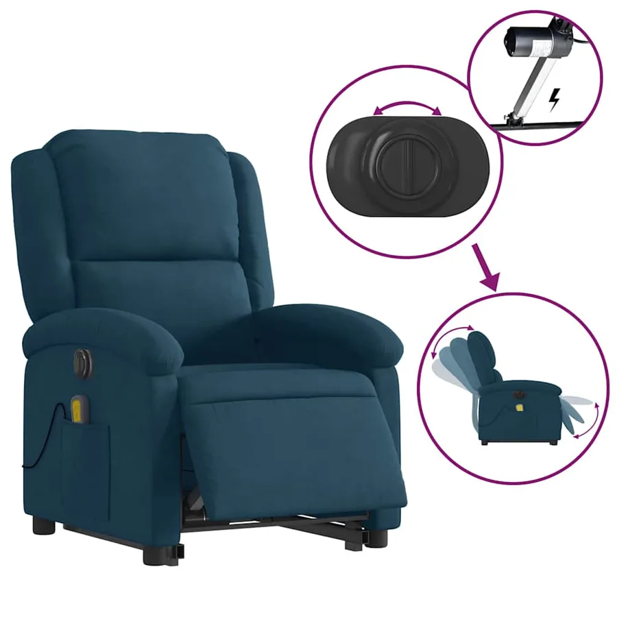 Fauteuil inclinable de massage électrique bleu velours - 10