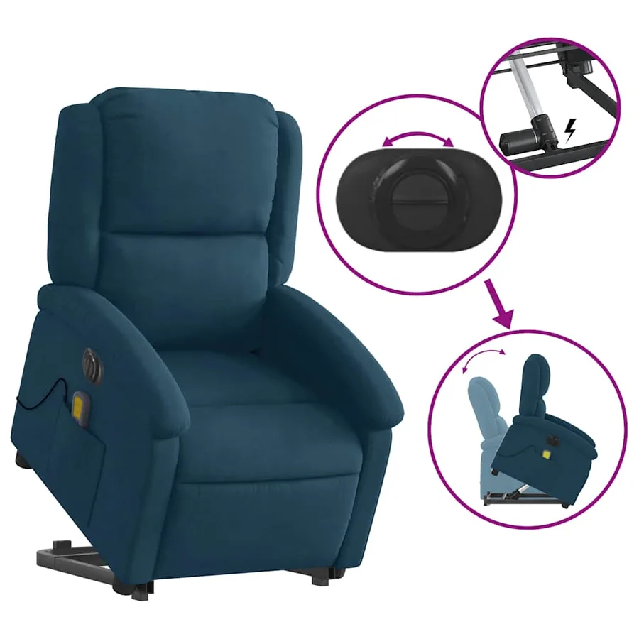 Fauteuil inclinable de massage électrique bleu velours - 11