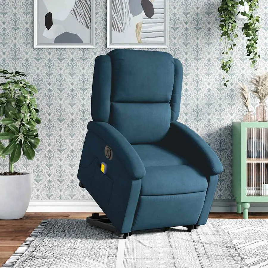 Fauteuil inclinable de massage électrique bleu velours - 4