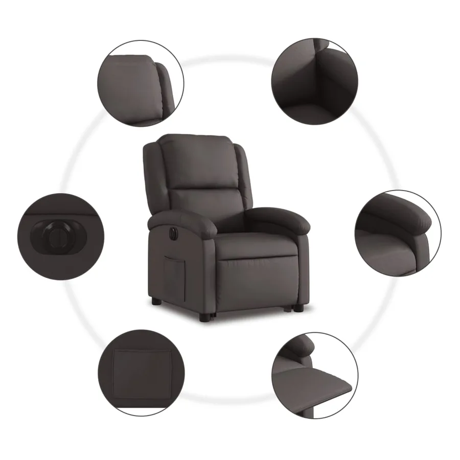 Fauteuil inclinable électrique marron foncé cuir véritable - 8