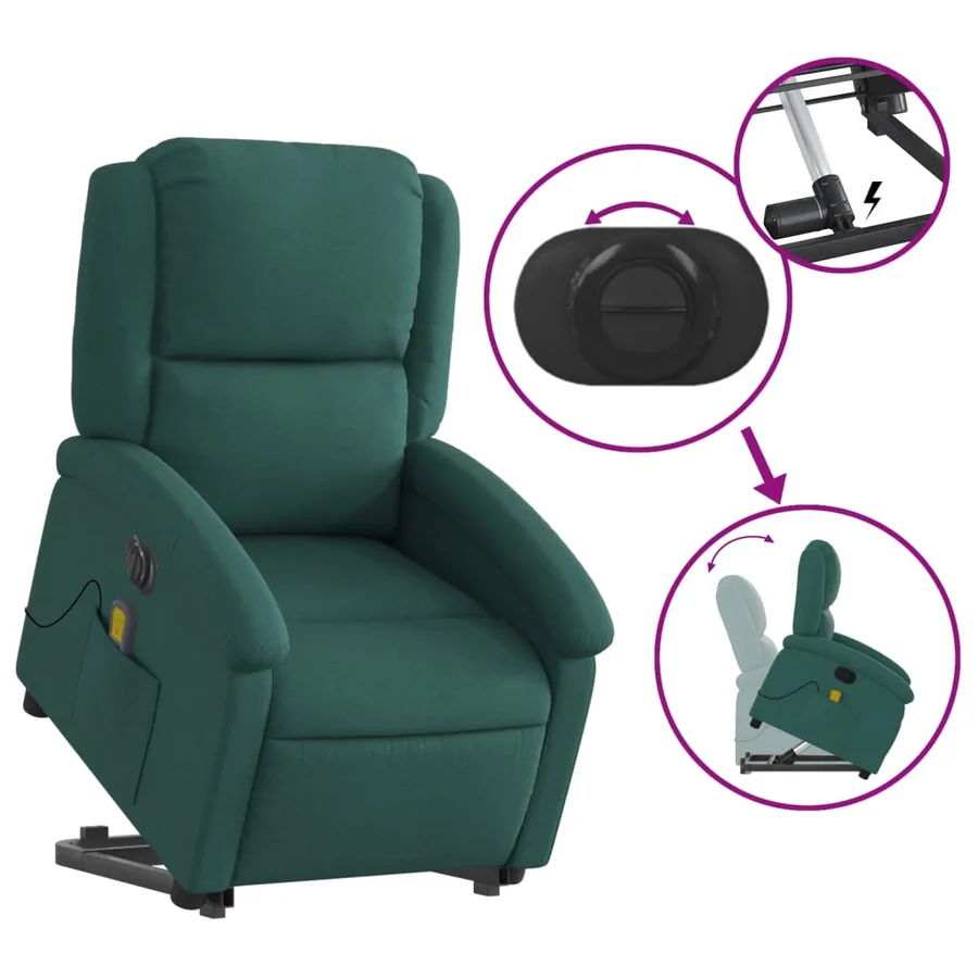 Fauteuil inclinable de massage électrique Vert foncé Tissu - 11