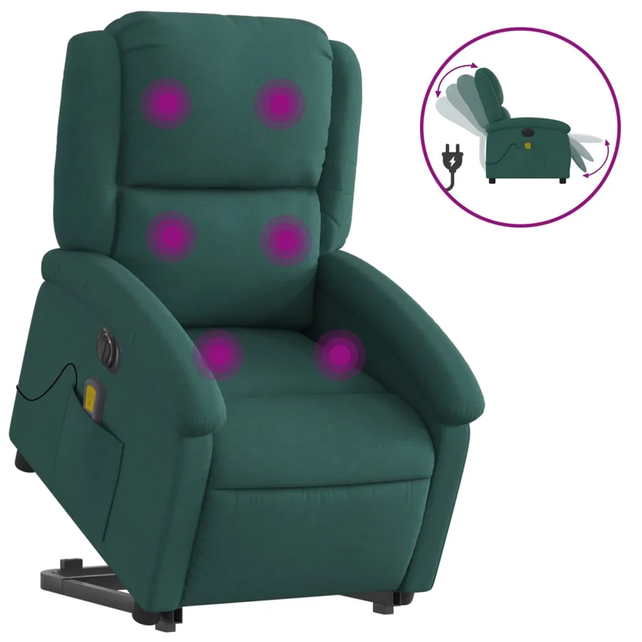 Fauteuil inclinable de massage électrique Vert foncé Tissu - 2