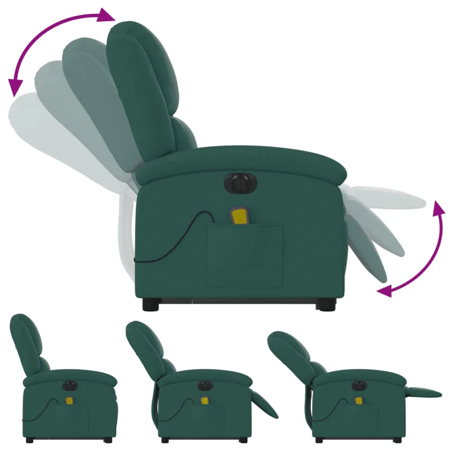 Fauteuil inclinable de massage électrique Vert foncé Tissu - 7