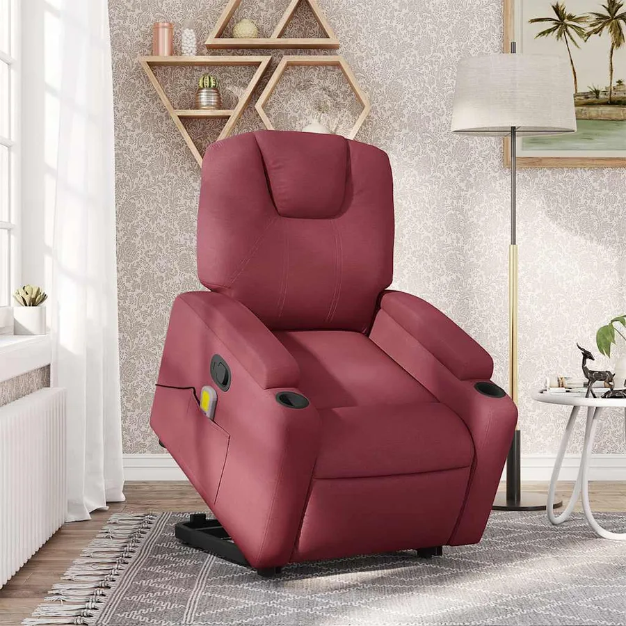 Fauteuil inclinable de massage Rouge bordeaux Tissu - 16