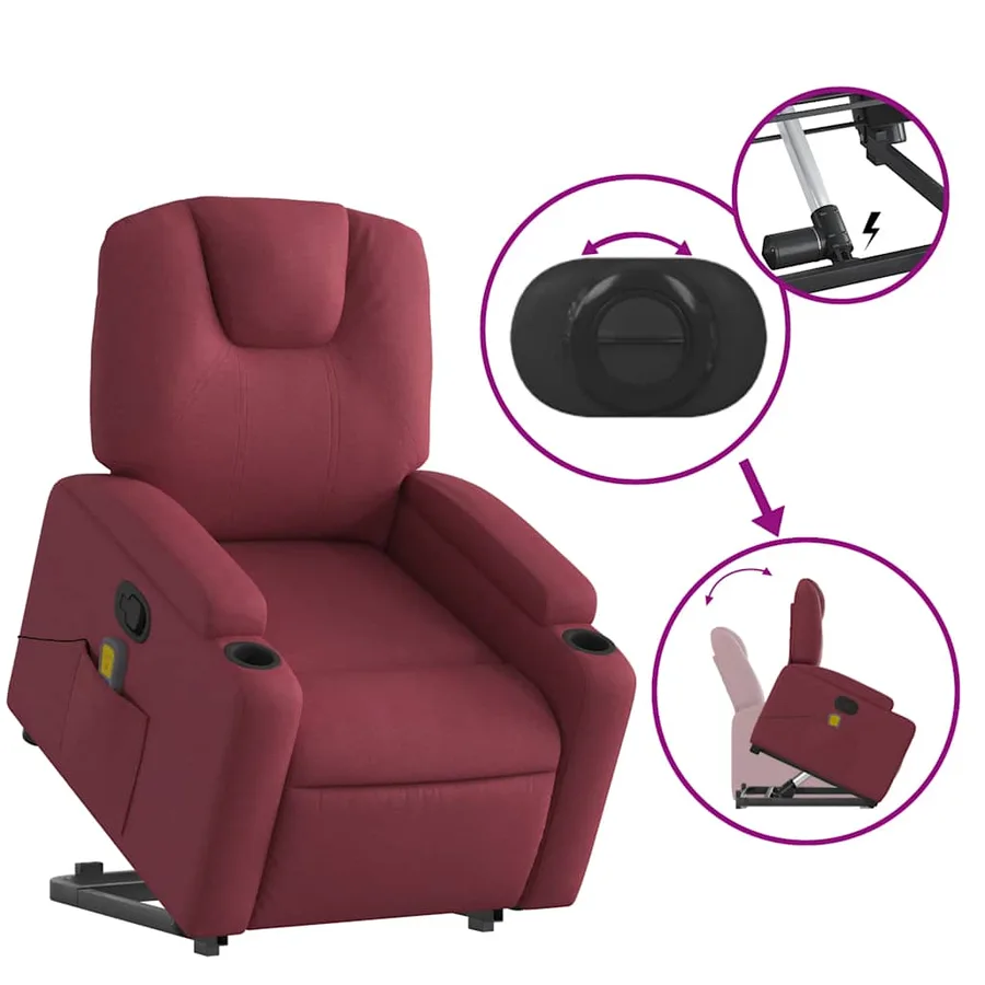 Fauteuil inclinable de massage Rouge bordeaux Tissu - 6