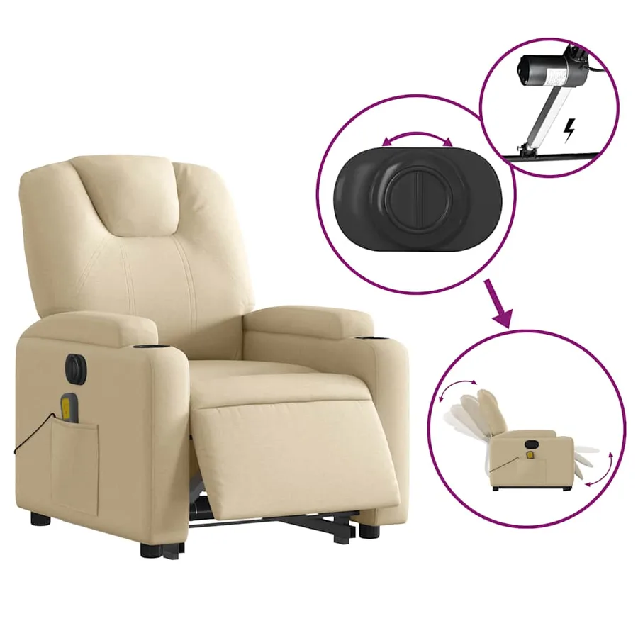 Fauteuil inclinable de massage électrique Crème Tissu - 6