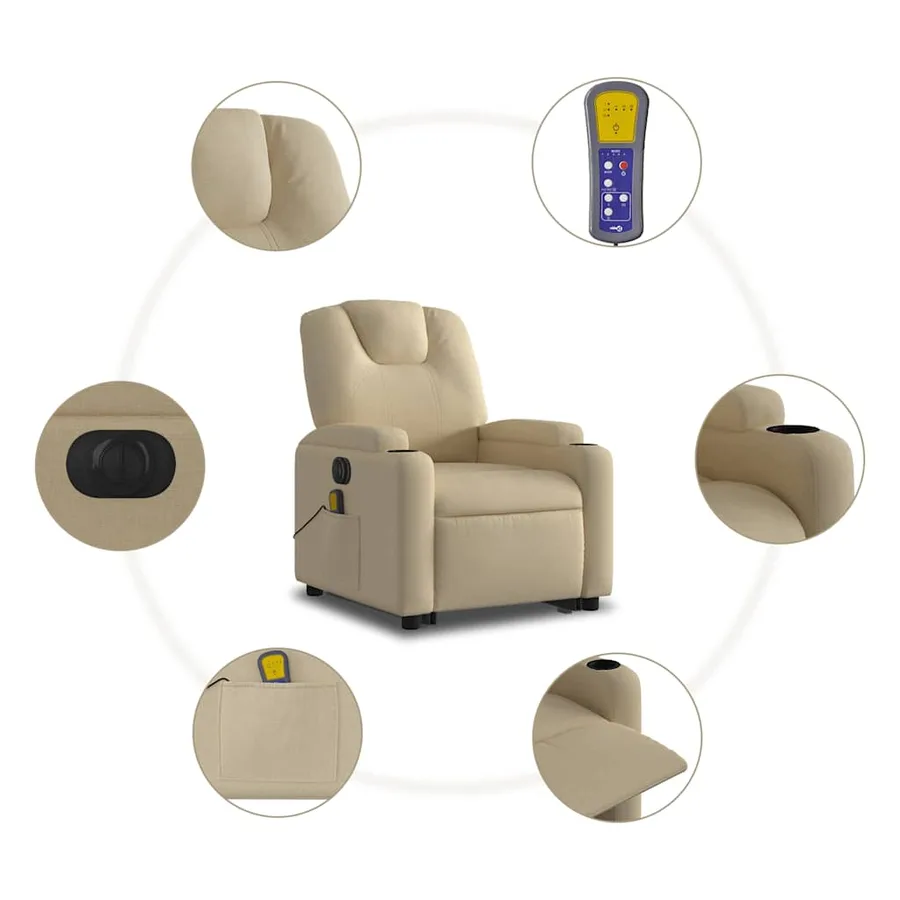 Fauteuil inclinable de massage électrique Crème Tissu - 8