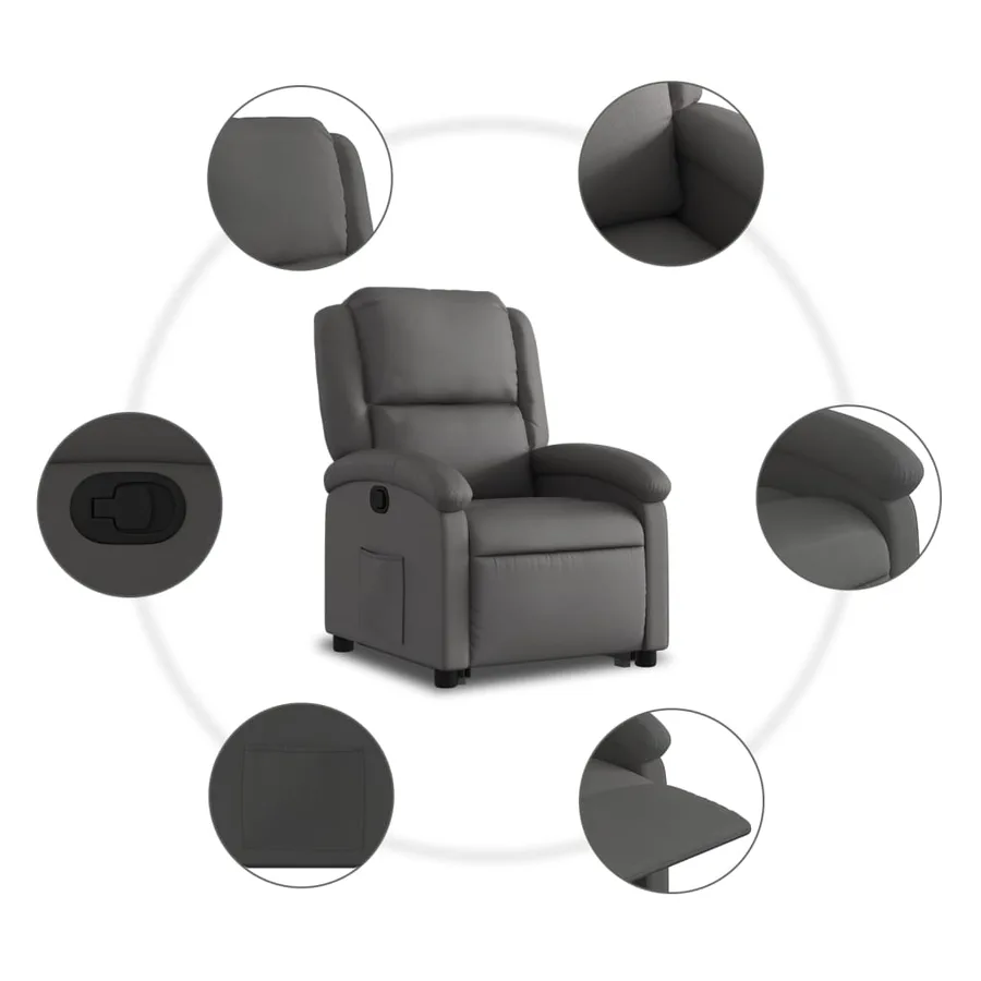 Fauteuil inclinable gris cuir véritable - 8