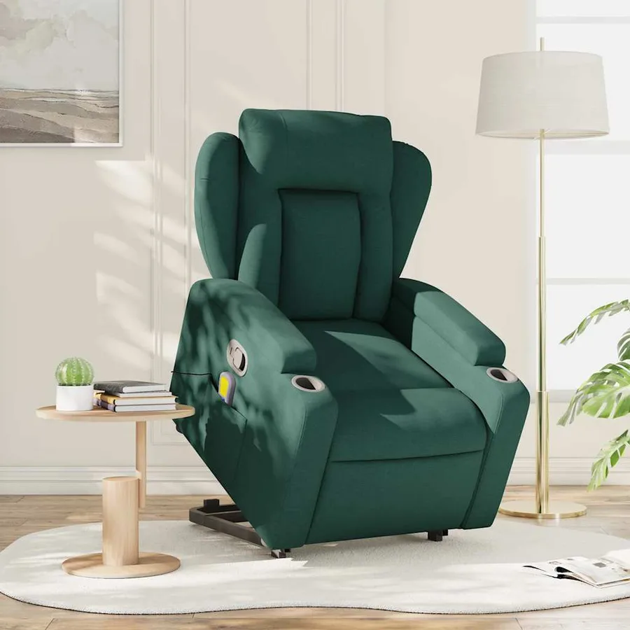 Fauteuil inclinable de massage Vert foncé Tissu - 15