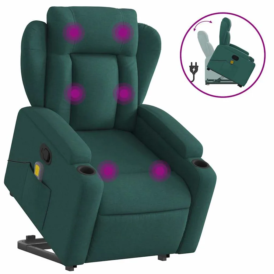 Fauteuil inclinable de massage Vert foncé Tissu - 2