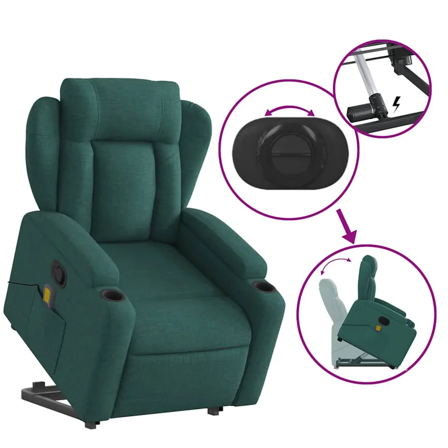 Fauteuil inclinable de massage Vert foncé Tissu - 6
