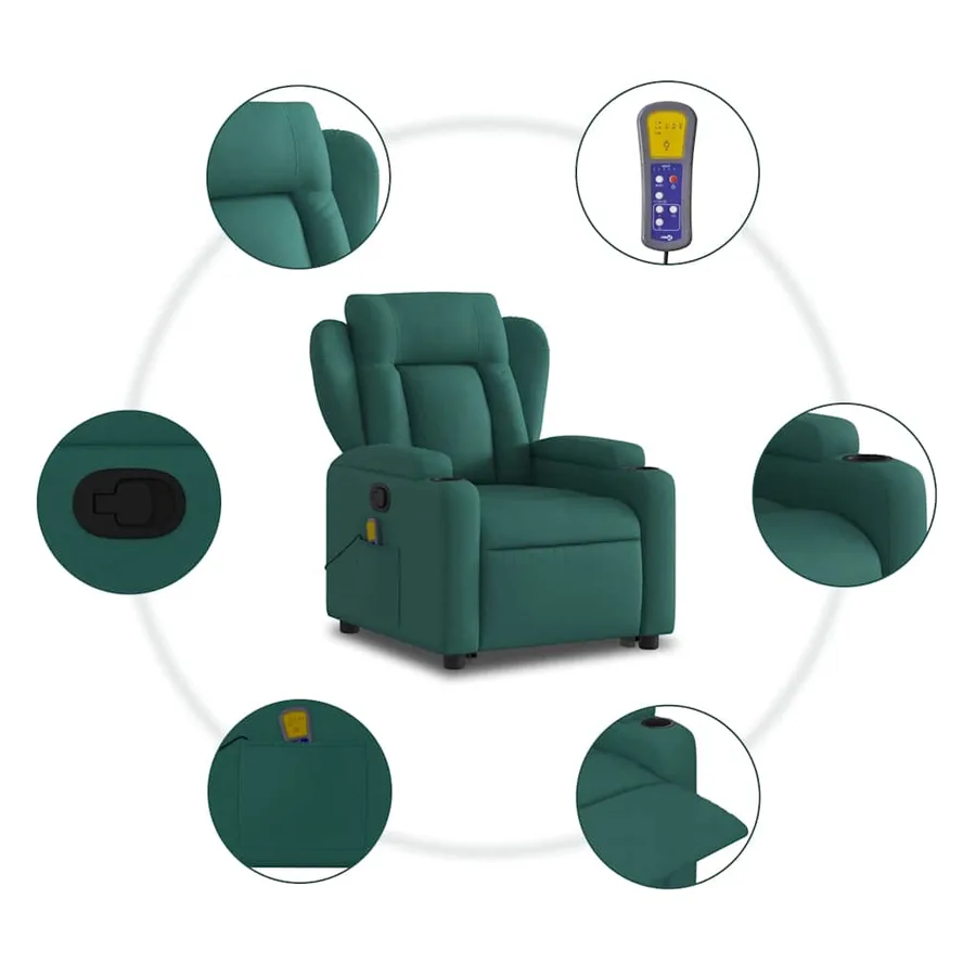 Fauteuil inclinable de massage Vert foncé Tissu - 8