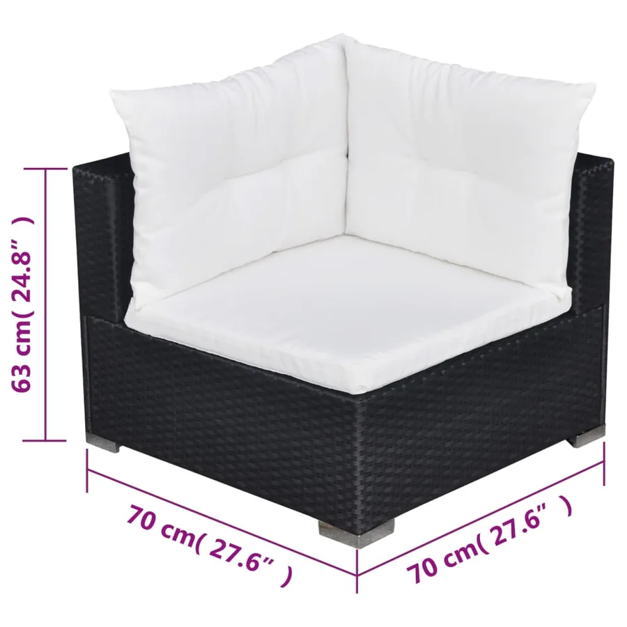 Salon de jardin 5 pcs avec coussins résine tressée noir - 16