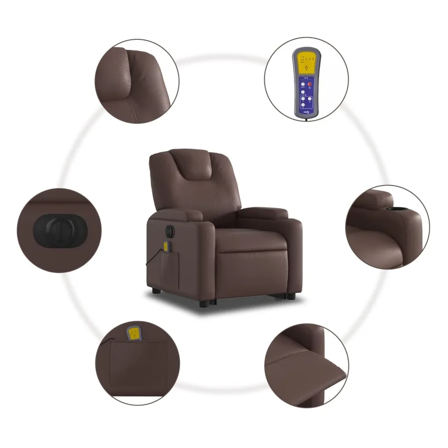 Fauteuil inclinable de massage électrique marron similicuir - 8
