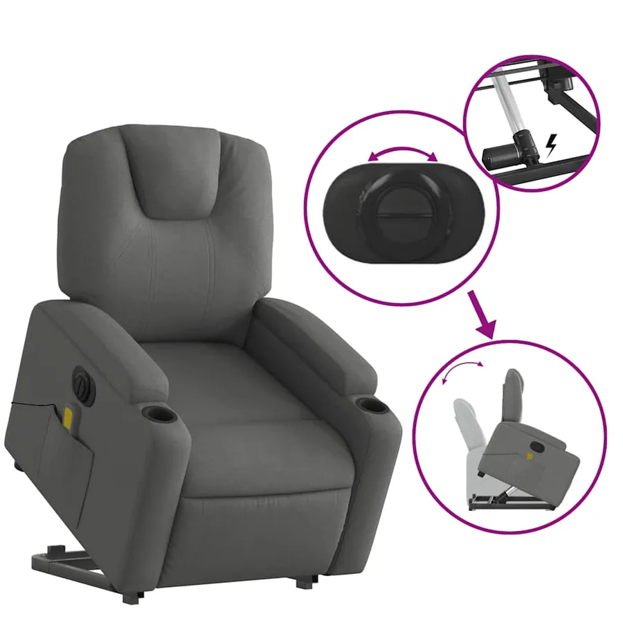Fauteuil inclinable de massage électrique Gris foncé Tissu - 11