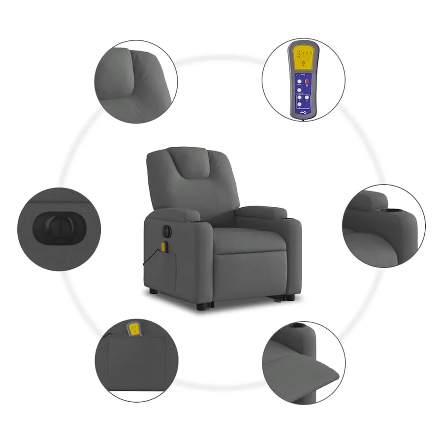 Fauteuil inclinable de massage électrique Gris foncé Tissu - 8