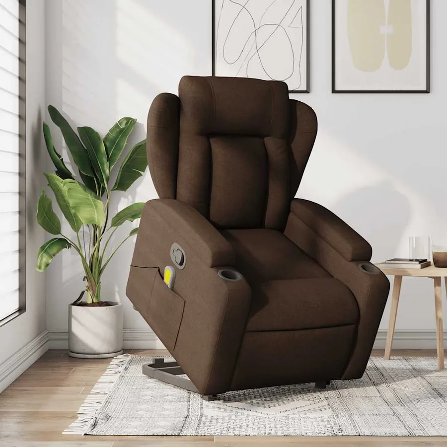 Fauteuil de massage inclinable Marron Tissu - 16