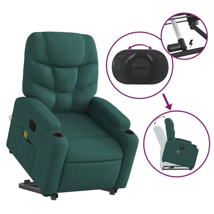 Fauteuil inclinable de massage électrique Vert foncé Tissu - 11