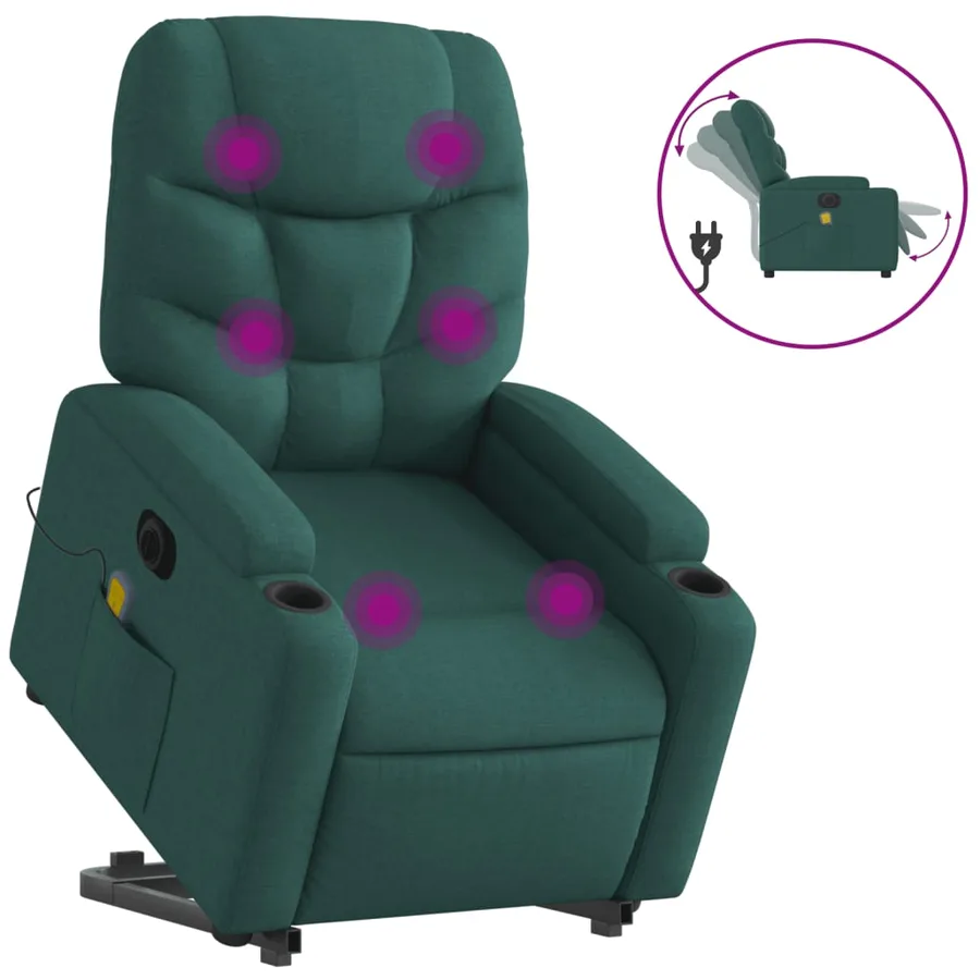 Fauteuil inclinable de massage électrique Vert foncé Tissu - 2