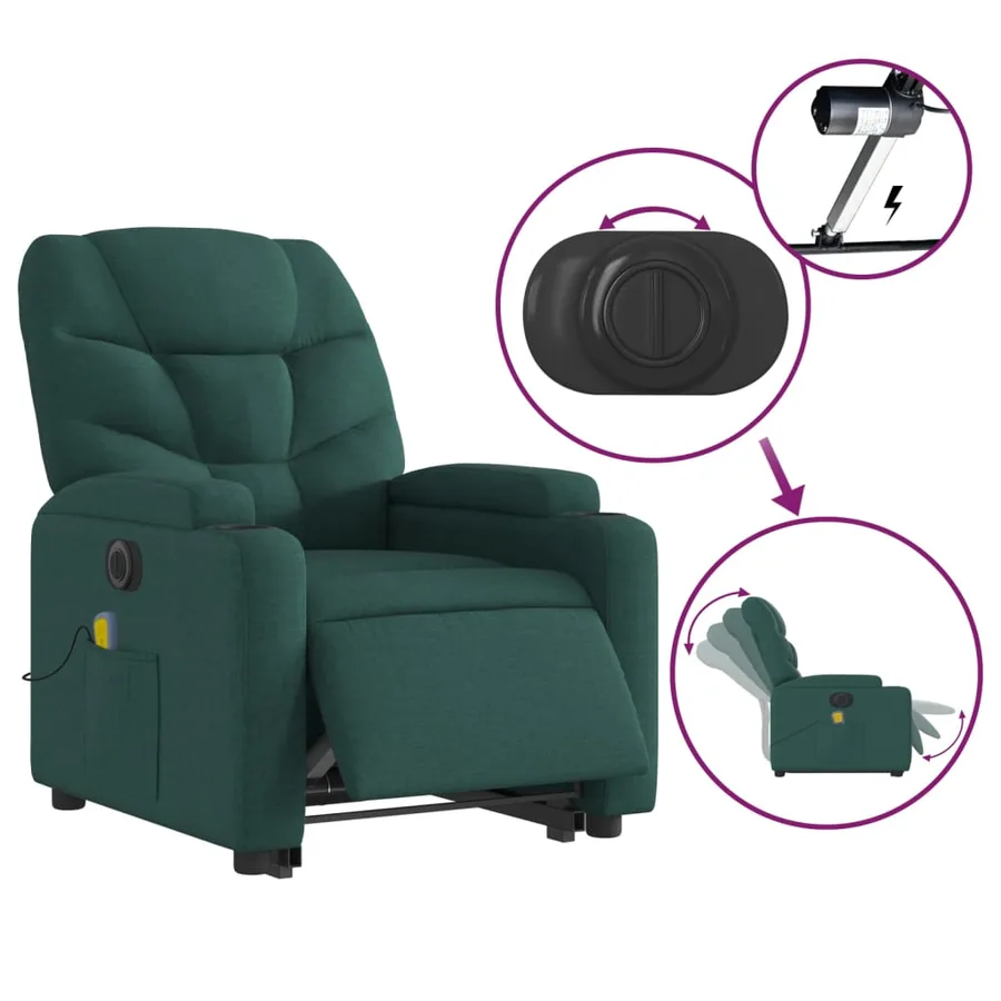 Fauteuil inclinable de massage électrique Vert foncé Tissu - 6