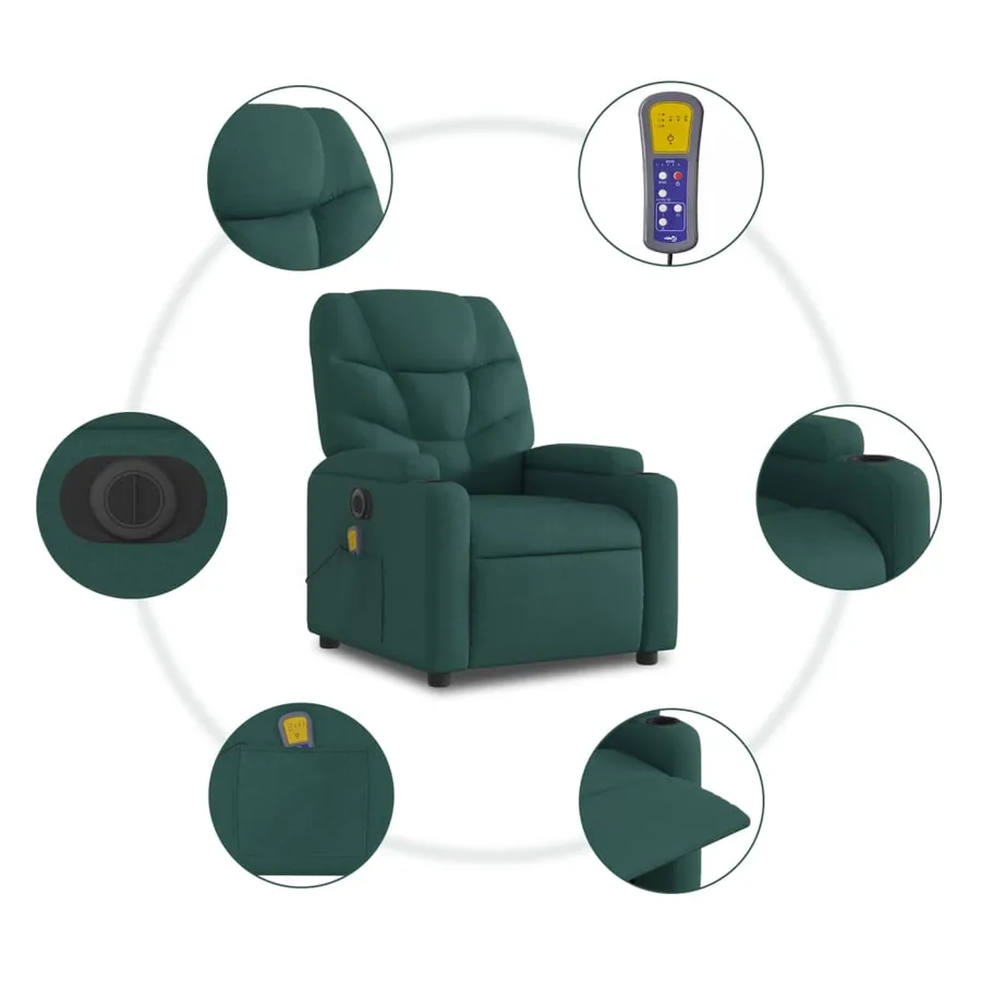 Fauteuil inclinable de massage électrique Vert foncé Tissu - 8