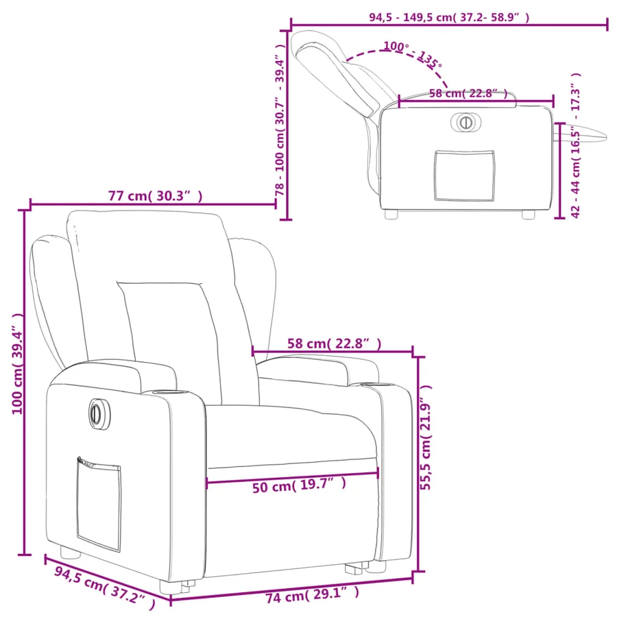 Fauteuil inclinable électrique gris similicuir - 17