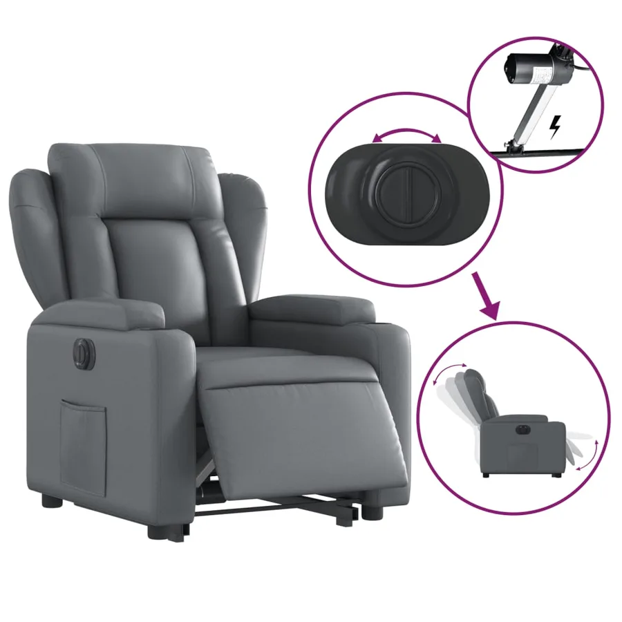 Fauteuil inclinable électrique gris similicuir - 6