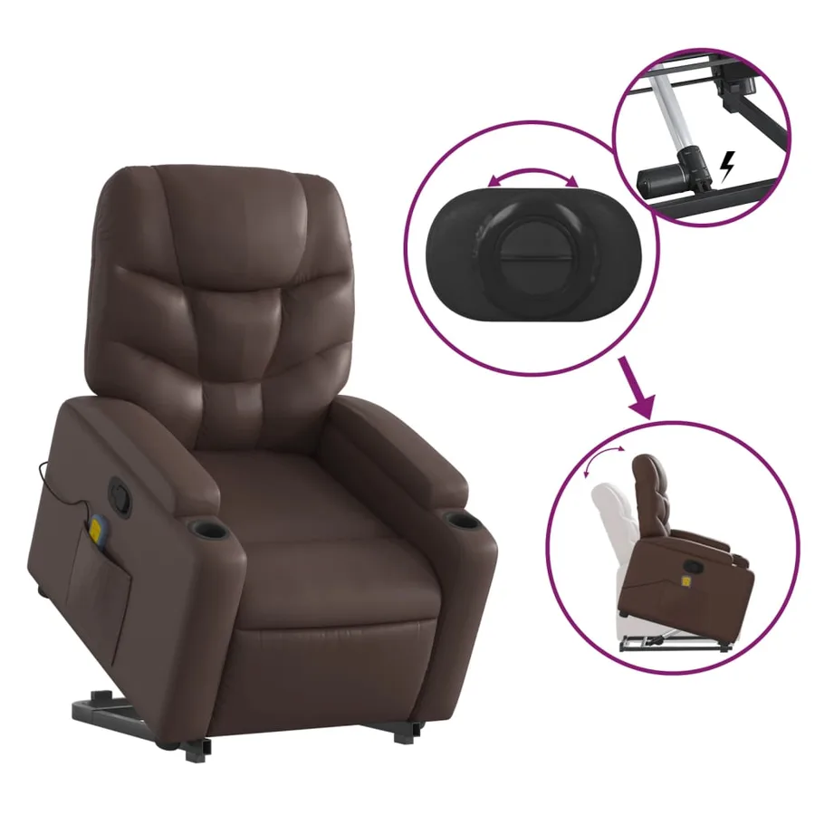 Fauteuil inclinable de massage Marron Similicuir - 6