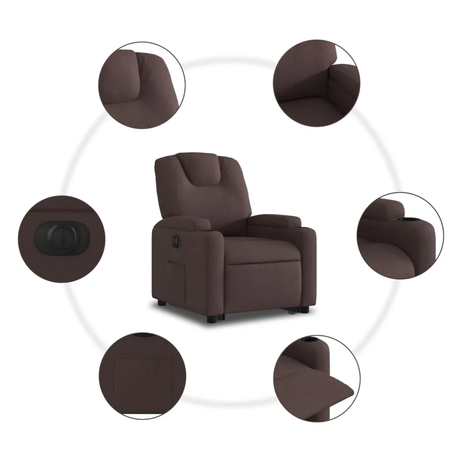 Fauteuil inclinable électrique marron foncé tissu - 8
