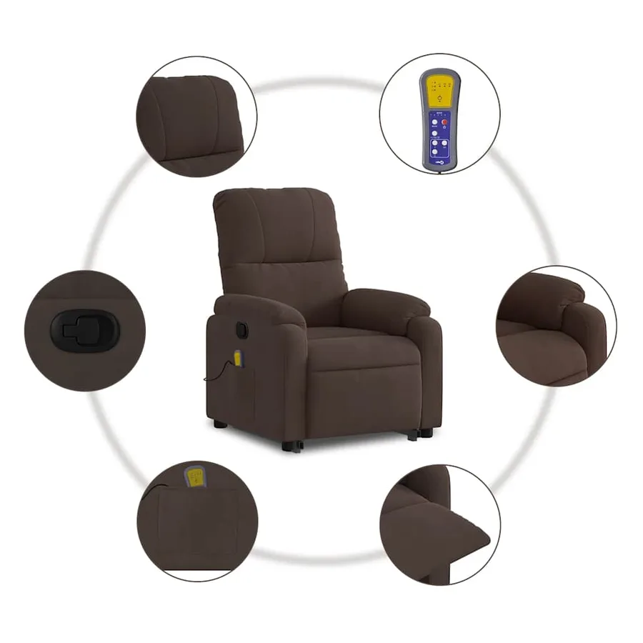 Fauteuil inclinable de massage marron tissu microfibre - 8