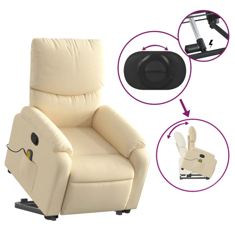 Fauteuil inclinable de massage Crème Tissu - 6