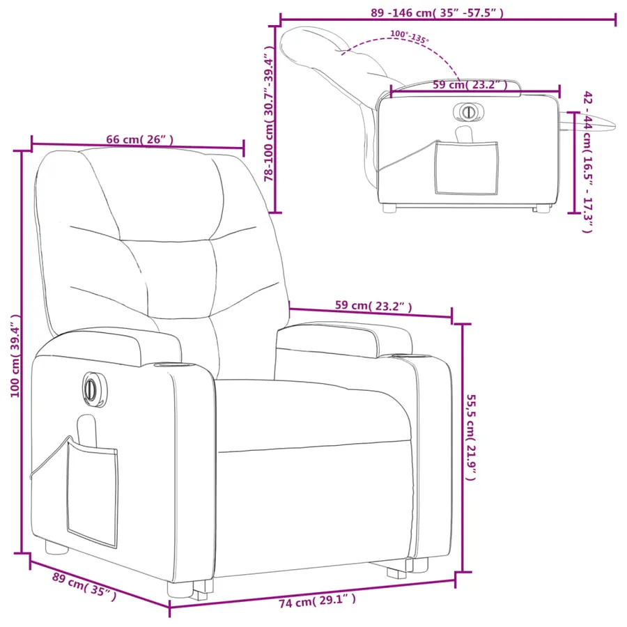 Fauteuil inclinable de massage électrique Gris foncé Tissu - 17