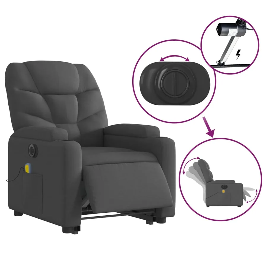 Fauteuil inclinable de massage électrique Gris foncé Tissu - 6