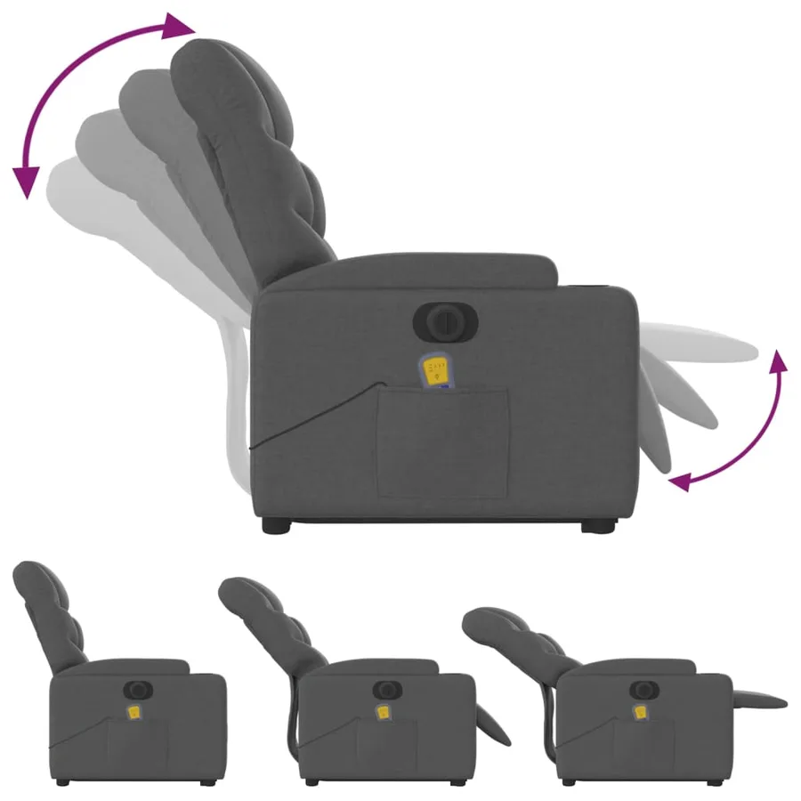 Fauteuil inclinable de massage électrique Gris foncé Tissu - 7