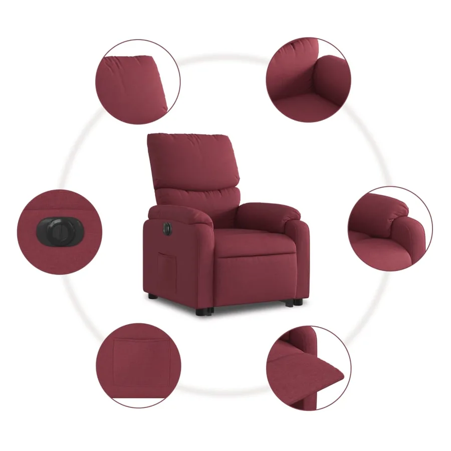 Fauteuil inclinable électrique rouge bordeaux tissu - 8