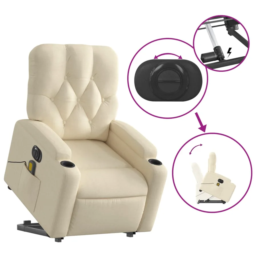 Fauteuil inclinable de massage électrique Crème Tissu - 11