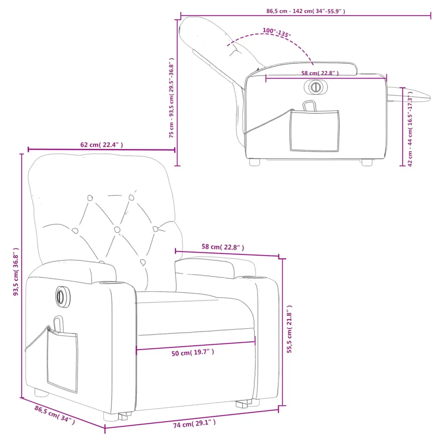 Fauteuil inclinable de massage électrique Crème Tissu - 17