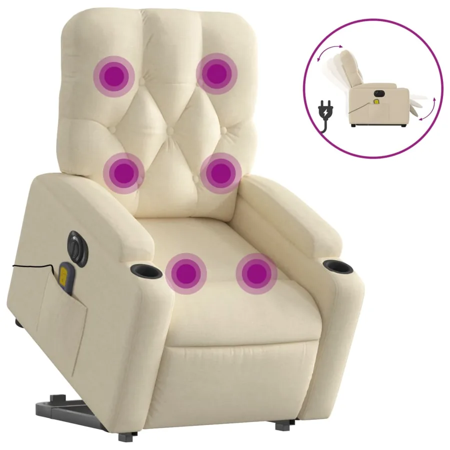 Fauteuil inclinable de massage électrique Crème Tissu - 2
