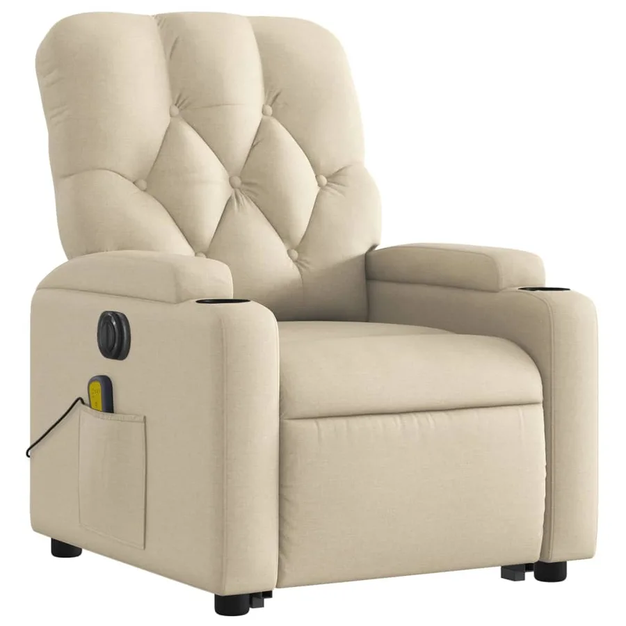 Fauteuil inclinable de massage électrique Crème Tissu - 4