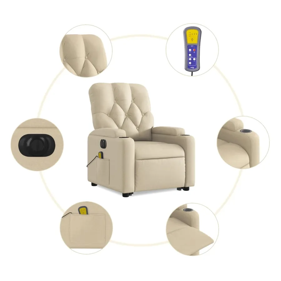 Fauteuil inclinable de massage électrique Crème Tissu - 8