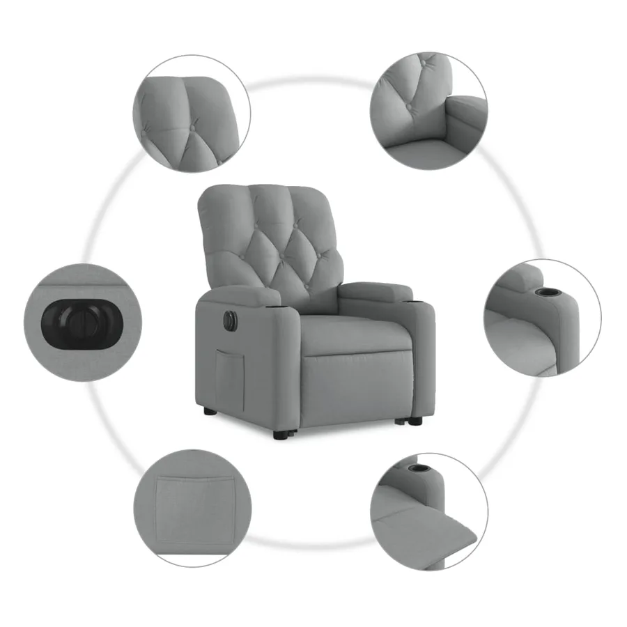 Fauteuil inclinable électrique gris clair tissu - 10