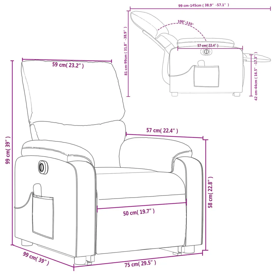 Fauteuil inclinable de massage électrique Marron Tissu - 17