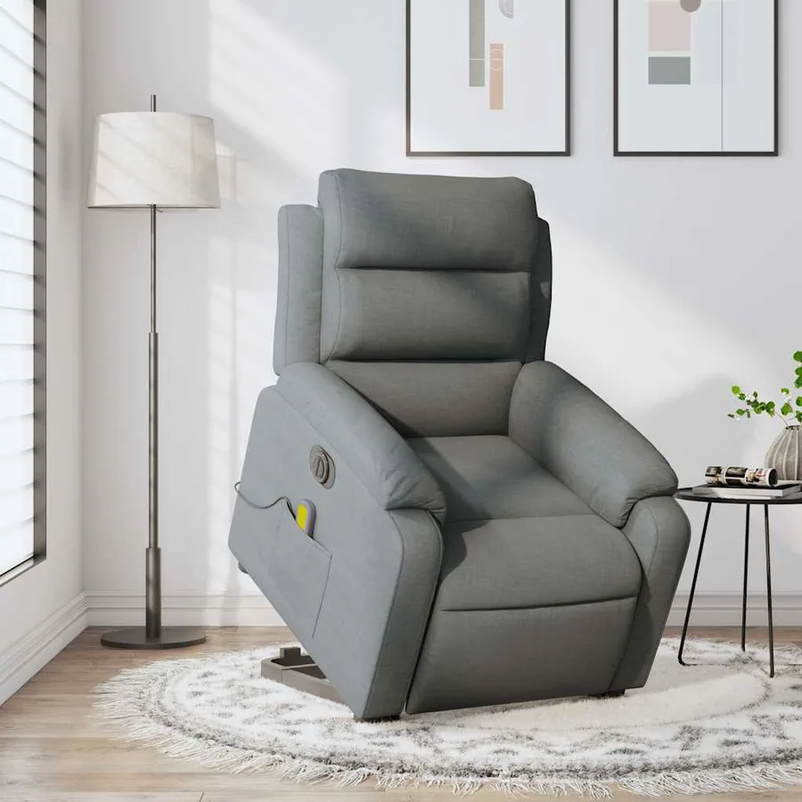 Fauteuil inclinable de massage électrique Gris foncé Tissu - 16